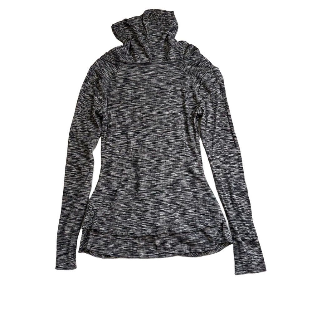 VENUS Grey Marled Knit Hoodie Size Small Long Sleeve Ruching Down Center Front - Picture 4 of 11